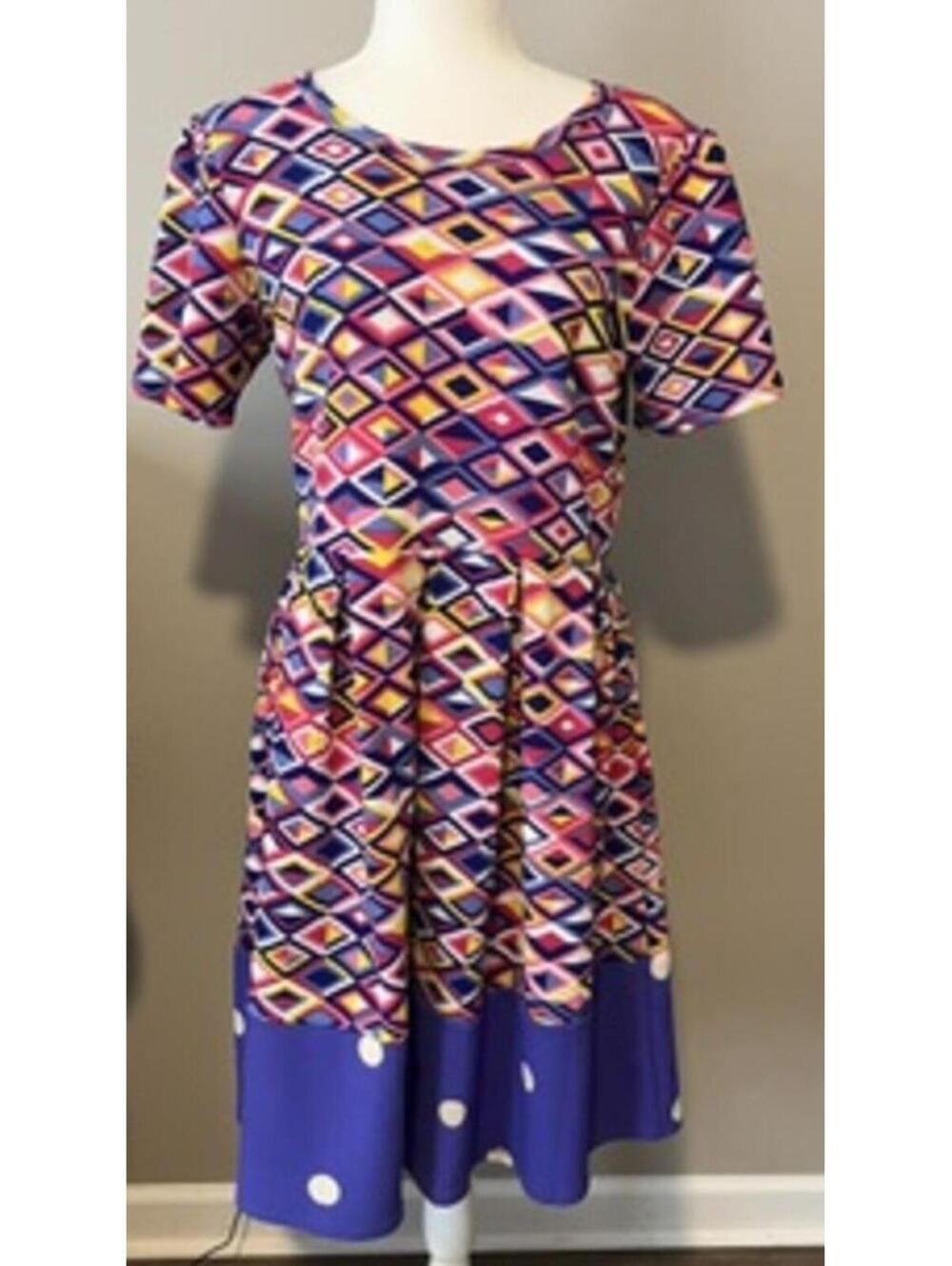 LuLaRoe Disney Villains Amelia Dress XL Maleficent Geometric Polka Dot Pocket